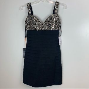 Sherri Hill Black Banded Short Cocktail Dress